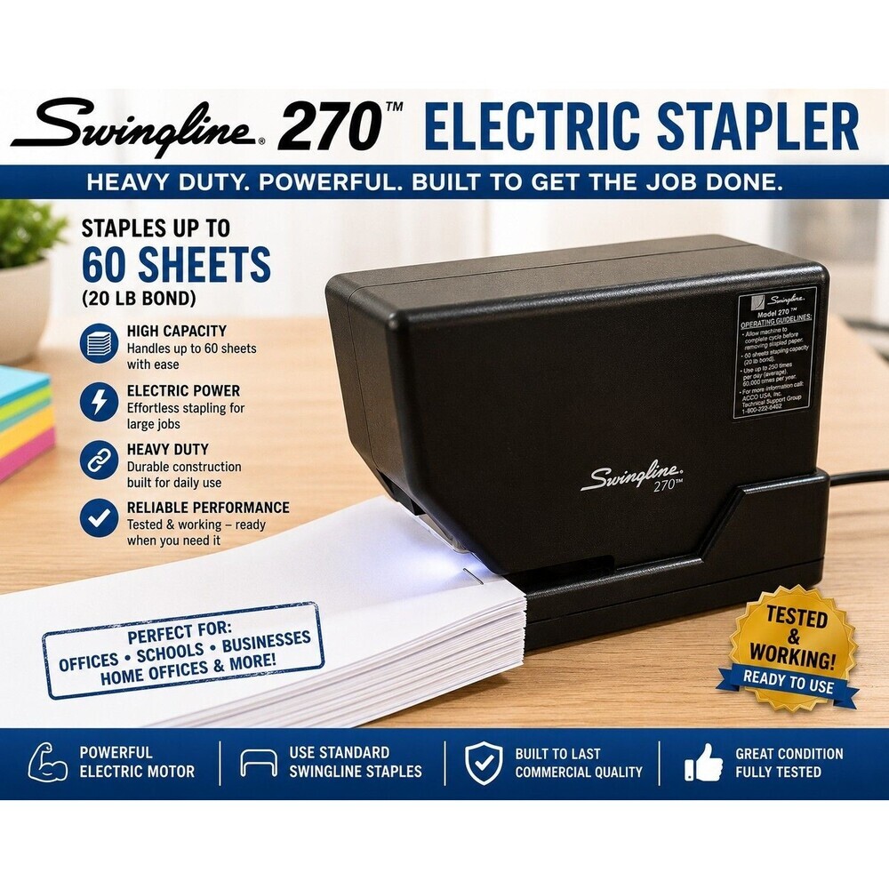 Swingline 270 Electric Stapler Heavy Duty Commercial 60 Sheet Tested Working